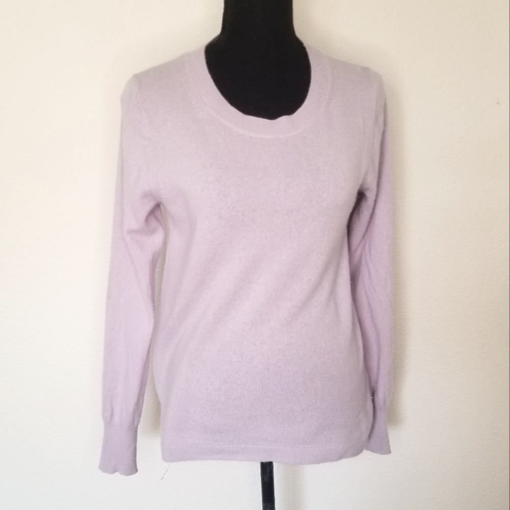 J Crew 100% Cashmere slim fit crew neck sweater pale lavender SMALL FLAW